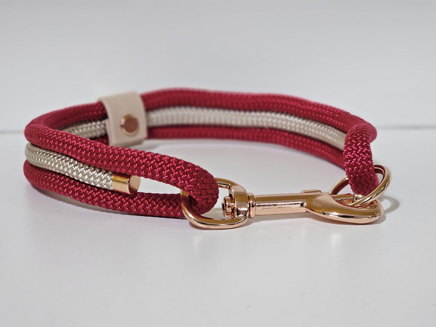 Tau Premium Halsband TRIO | 10mm | Bolzenhacken rot / weiss - rose gold