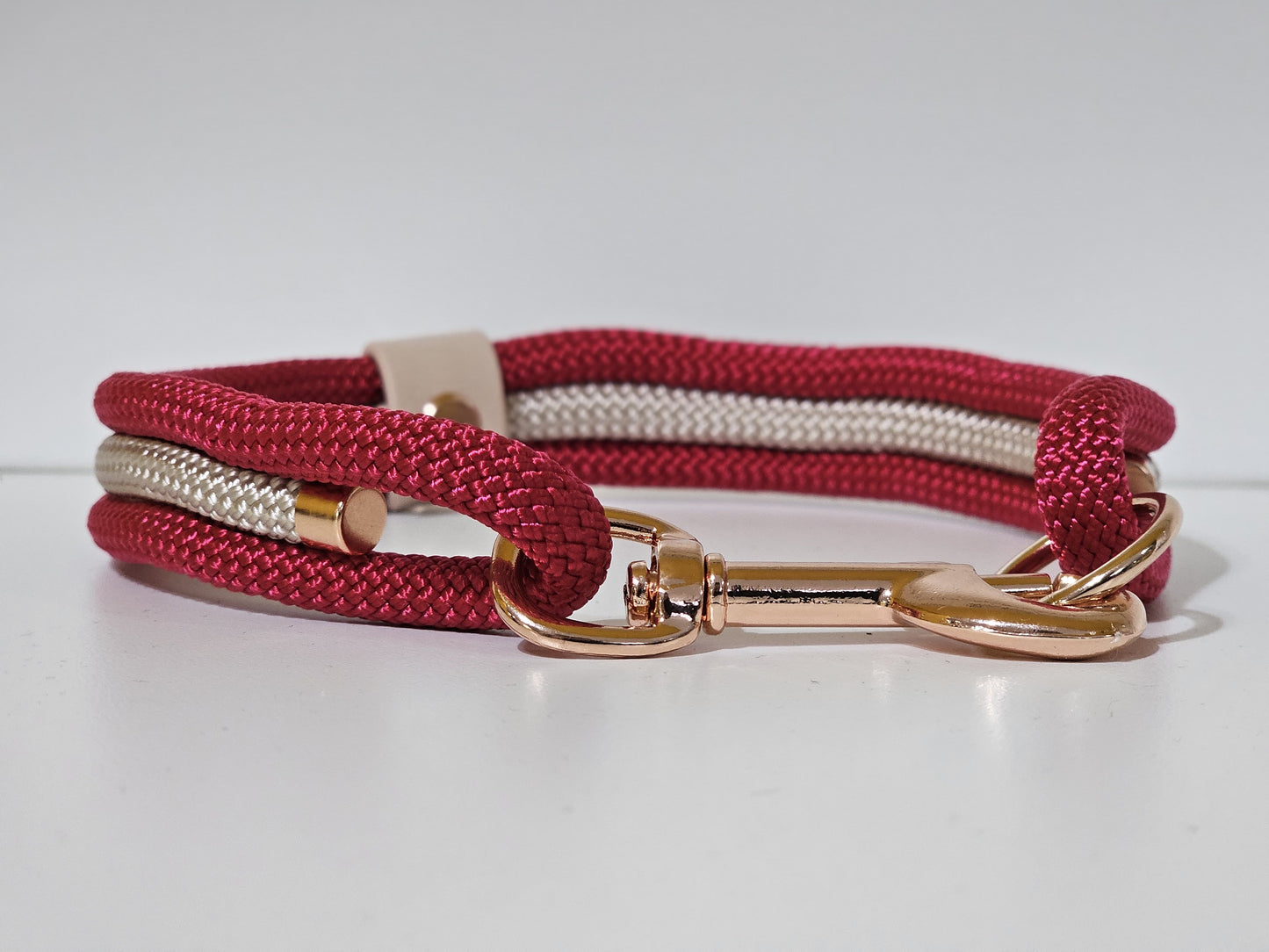 Tau Premium Halsband TRIO | 10mm | Bolzenhacken rot / weiss - rose gold