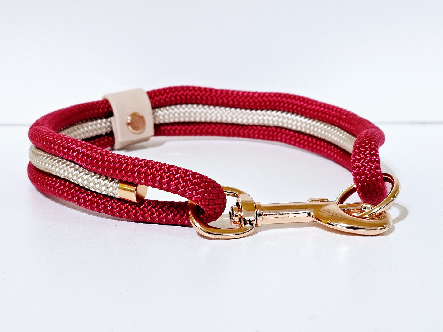 Tau Premium Halsband TRIO | 10mm | Bolzenhacken rot / weiss - rose gold