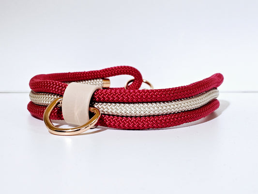 Tau Premium Halsband TRIO | 10mm | Bolzenhacken rot / weiss - rose gold