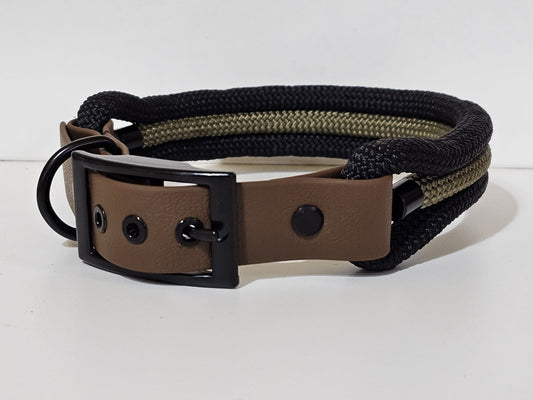 Tau Premium Halsband TRIO - Biothane Verschluss  Stück | 10mm / 25 mm | schwarz / grün / braun