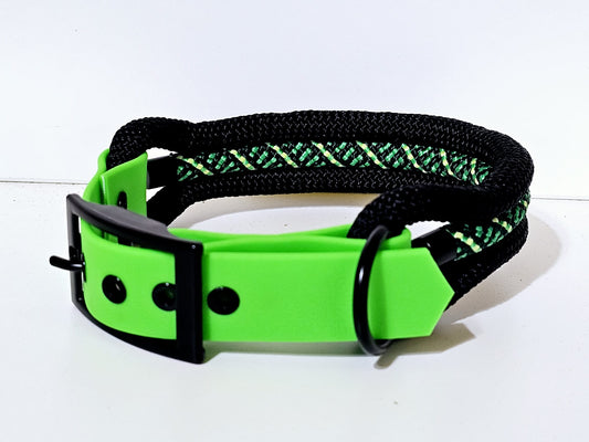 Tau Premium Halsband TRIO - Biothane Verschluss  Stück | 10mm / 25 mm | schwarz / grün / schwarz