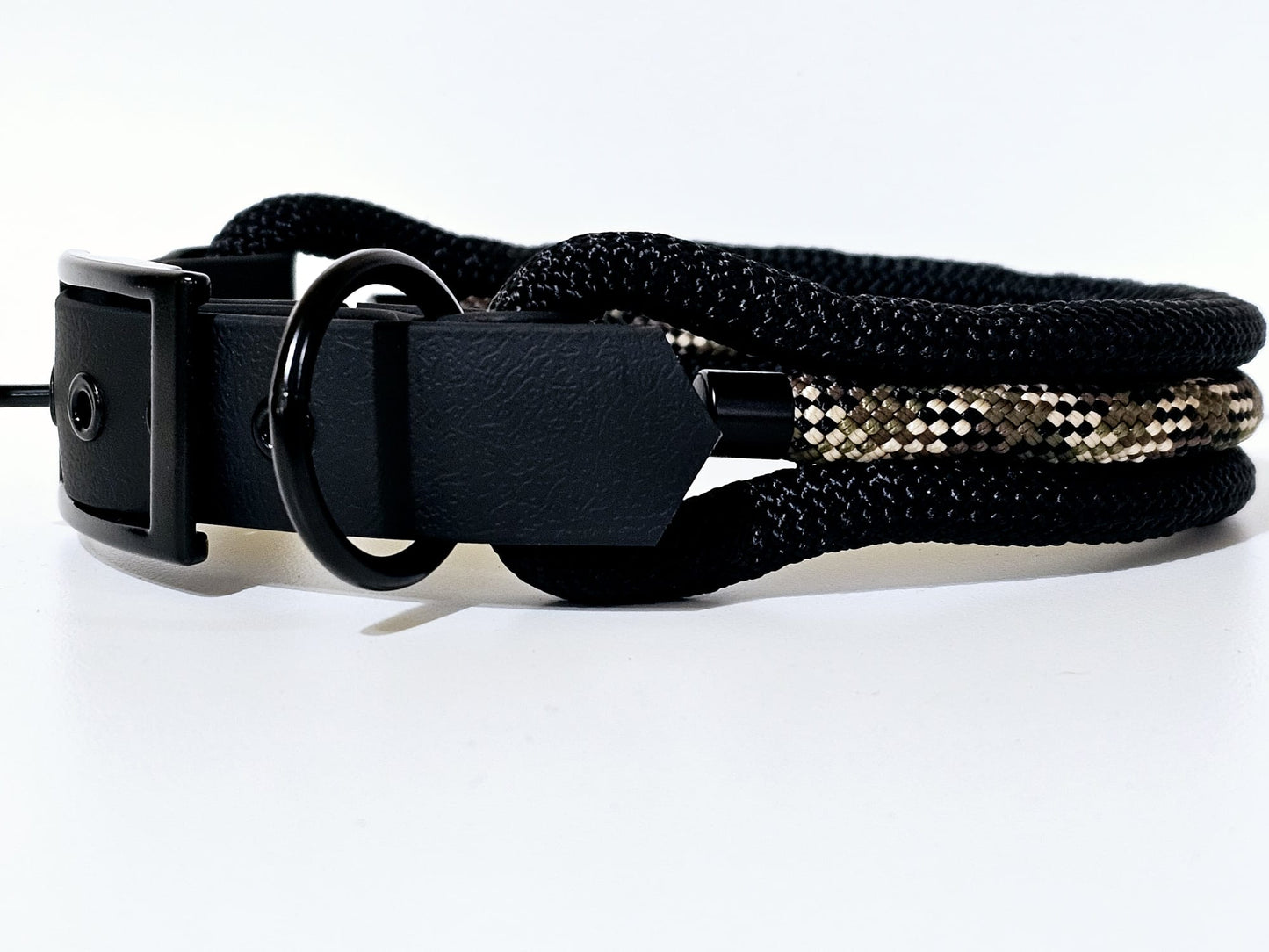 Tau Premium Halsband TRIO - Biothane Verschluss  Stück | 10mm / 25 mm | schwarz / camouflage / schwarz