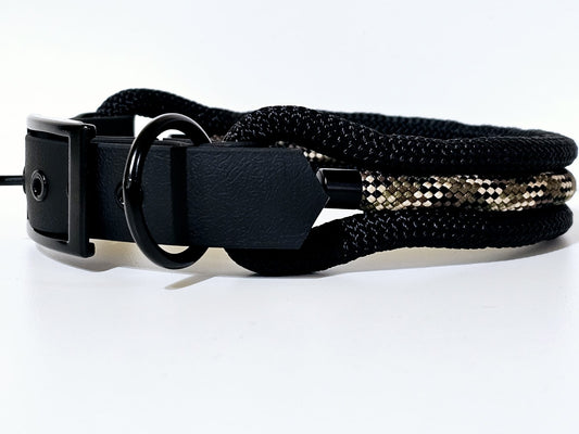 Tau Premium Halsband TRIO - Biothane Verschluss  Stück | 10mm / 25 mm | schwarz / camouflage / schwarz