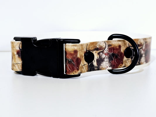 Halsband 25mm breit UV-Druck| longhorn / schwarz