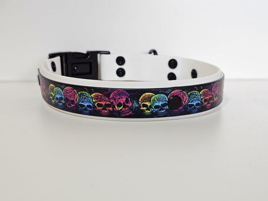 Halsband 25mm breit UV-Druck 2lagig | colerful killer head - weiss / schwarz