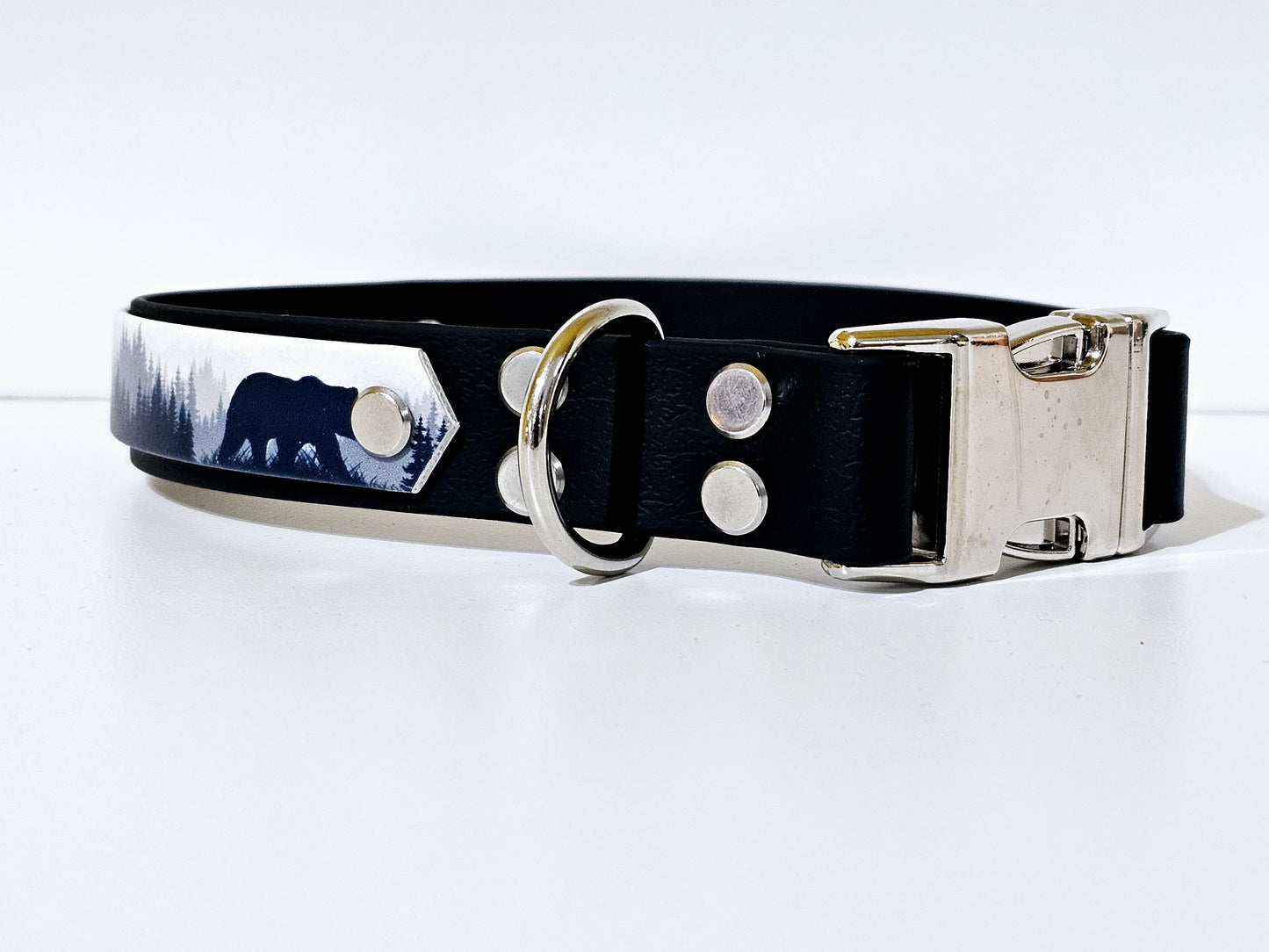Halsband 25mm breit UV-Druck 2lagig | bear - schwarz / silber
