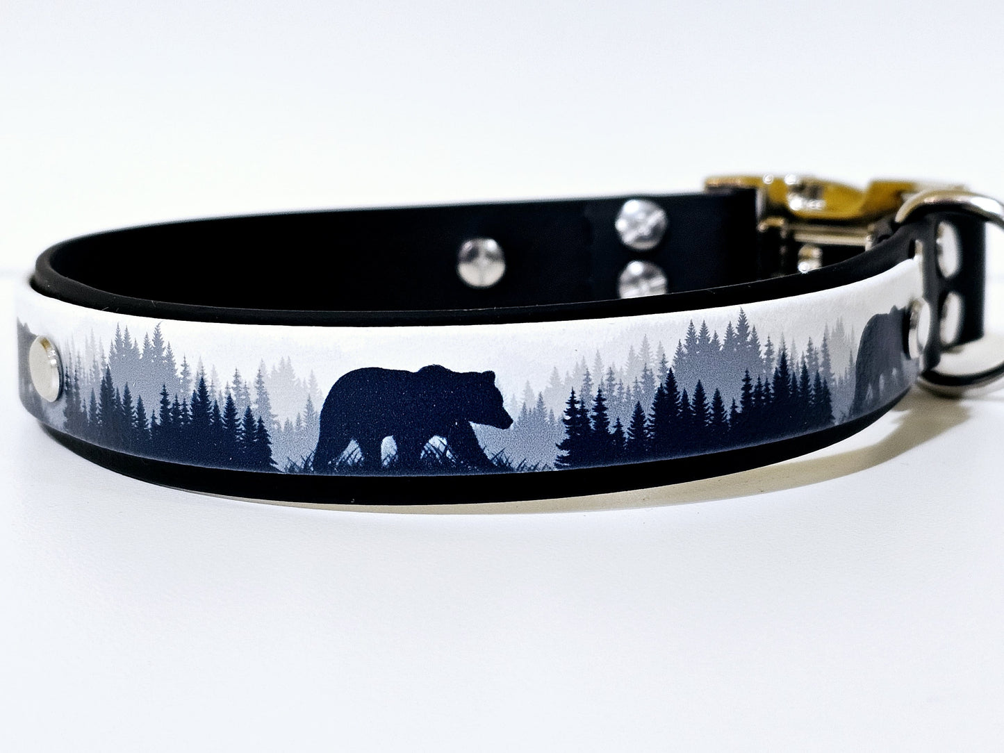 Halsband 25mm breit UV-Druck 2lagig | bear - schwarz / silber