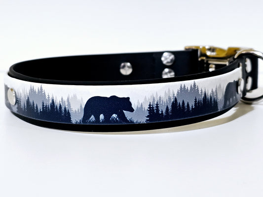 Halsband 25mm breit UV-Druck 2lagig | bear - schwarz / silber