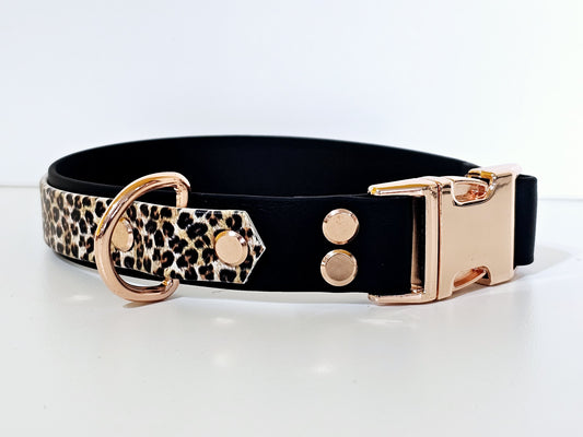 Halsband 25mm breit UV-Druck 2lagig | leopard - schwarz / schwarz