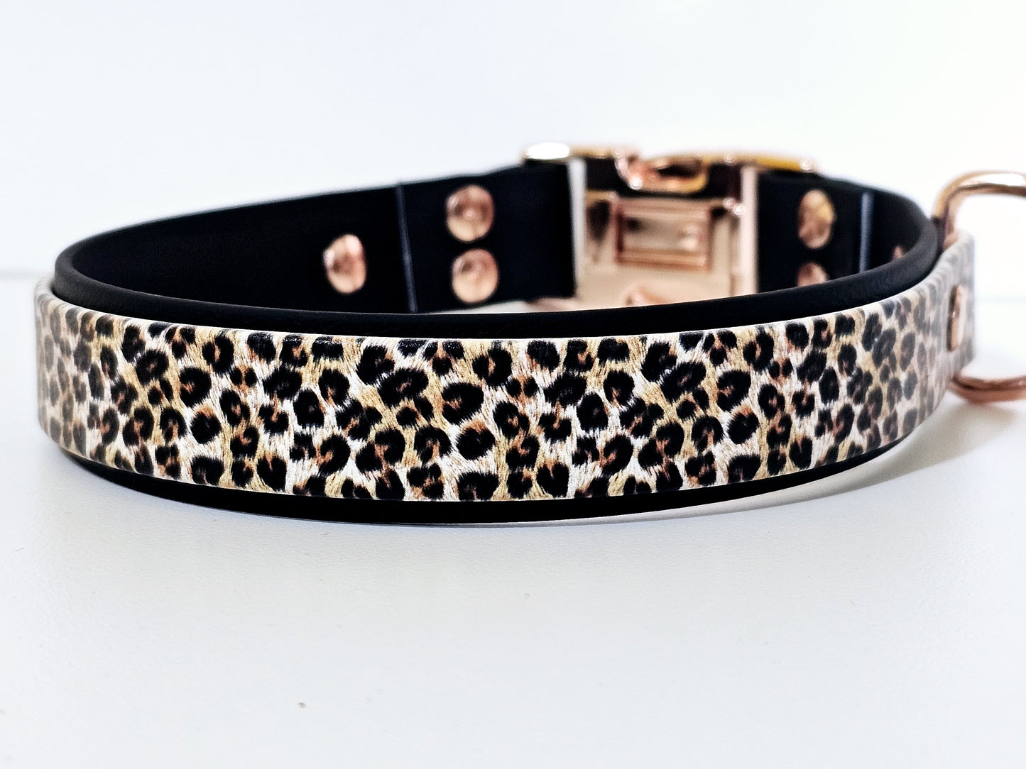 Halsband 25mm breit UV-Druck 2lagig | leopard - schwarz / schwarz