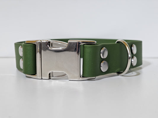Halsband 25mm breit | moosgrün / silber