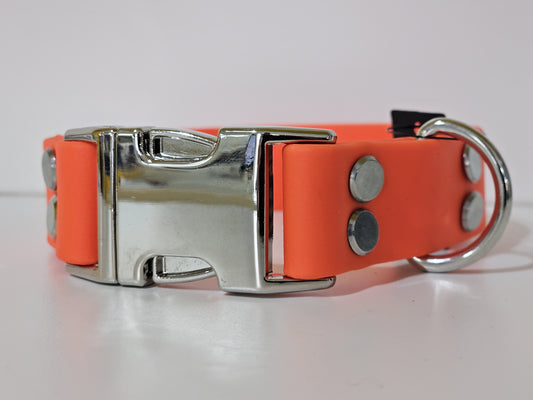Halsband 25mm breit | neonorange / silber