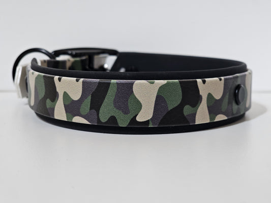 Halsband 25mm breit UV-Druck 2lagig | camouflage - schwarz / schwarz