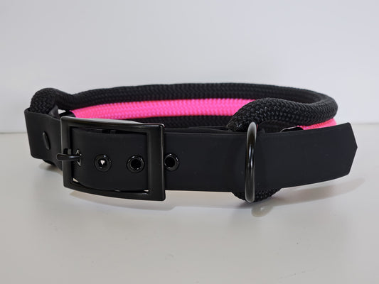Tau Premium Halsband TRIO - Biothane Verschluss  Stück | 10mm / 25 mm | schwarz / schwarz / pink