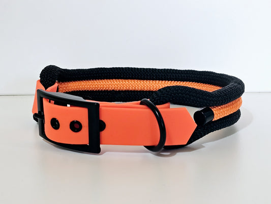 Tau Premium Halsband TRIO - Biothane Verschluss  Stück | 10mm / 25 mm | schwarz / schwarz / orange