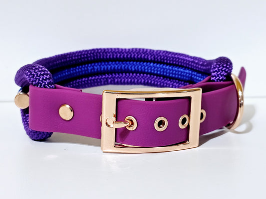 Tau Premium Halsband TRIO - Biothane Verschluss  Stück | 10mm / 25 mm | rose gold / blau / lila