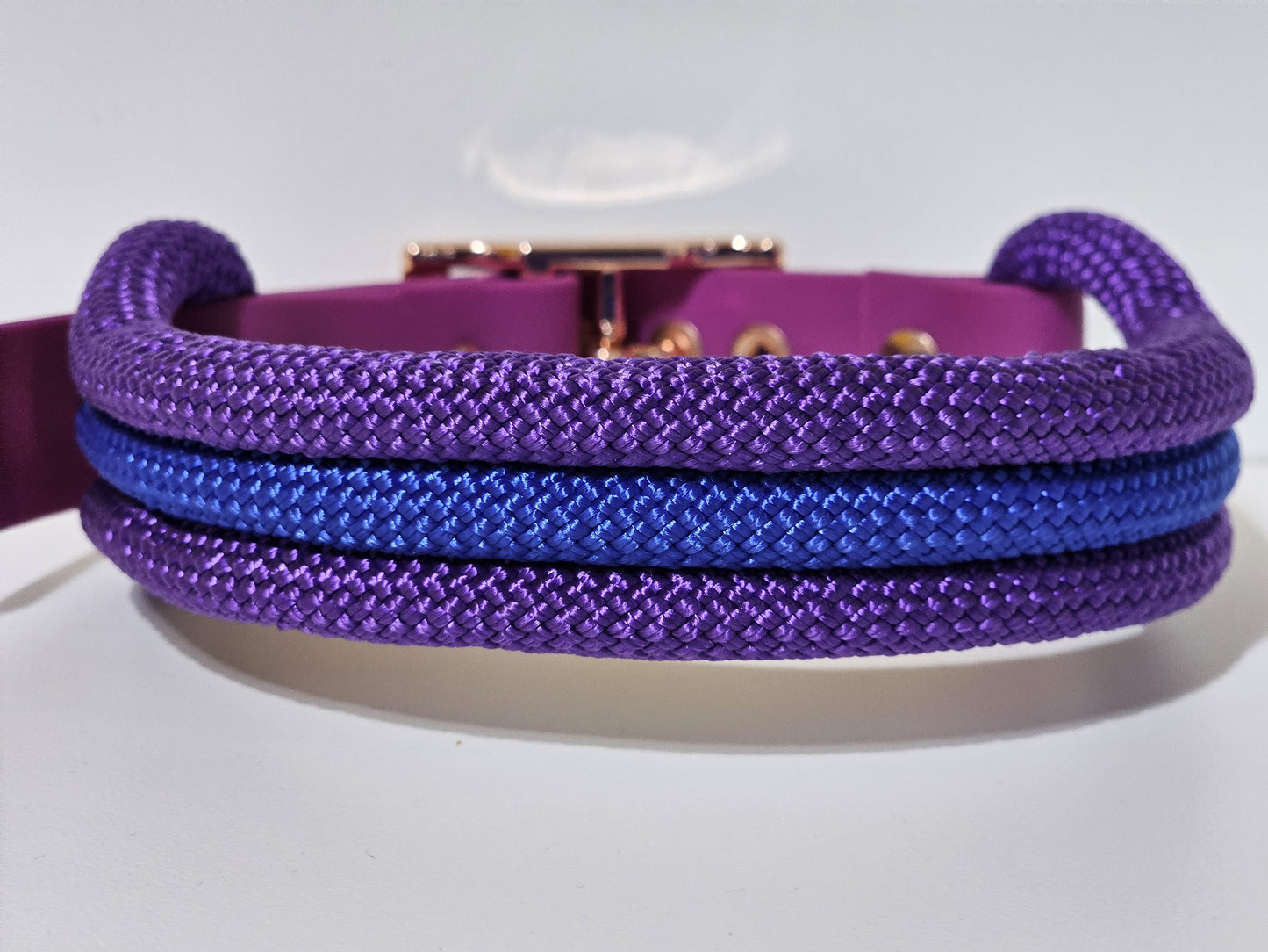 Tau Premium Halsband TRIO - Biothane Verschluss Stück | 10mm / 25 mm | rose gold / blau / lila