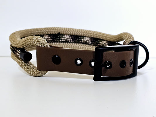 Tau Premium Halsband TRIO - Biothane Verschluss  Stück | 10mm / 25 mm | schwarz / camouflage / bege
