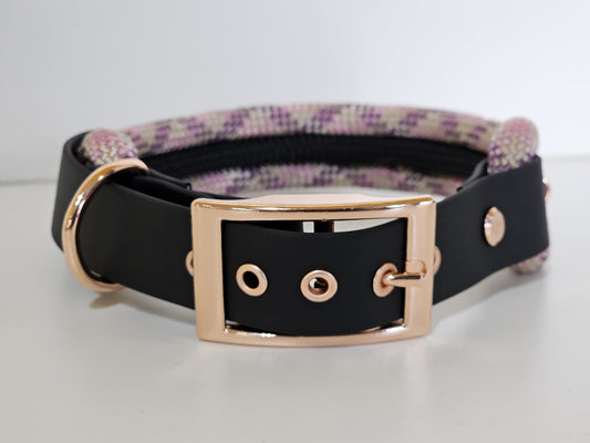 Tau Premium Halsband TRIO - Biothane Verschluss  Stück | 10mm / 25 mm | rose gold / schwarz / pink