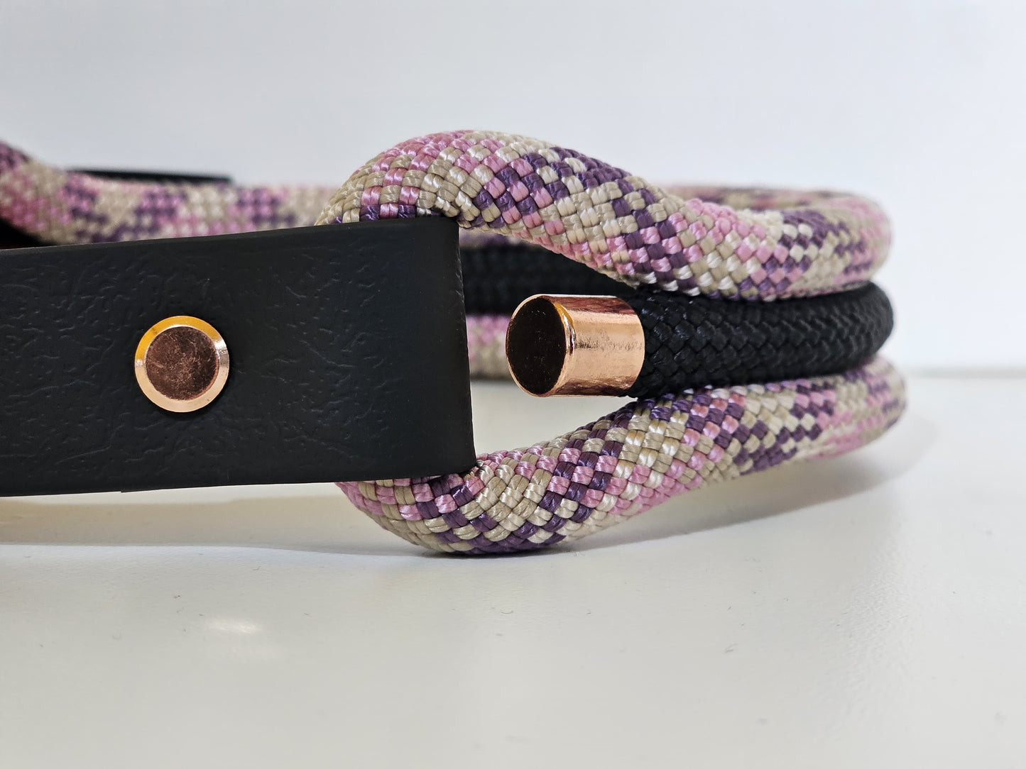 Tau Premium Halsband TRIO - Biothane Verschluss Stück | 10mm / 25 mm | rose gold / schwarz / pink