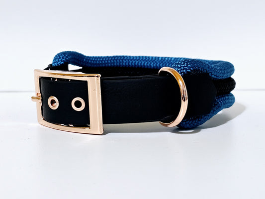 Tau Premium Halsband TRIO - Biothane Verschluss  Stück | 10mm / 25 mm | rose gold / blau / schwarz
