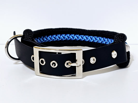 Tau Premium Halsband TRIO - Biothane Verschluss  Stück | 10mm / 25 mm | silber / schwarz / gelb