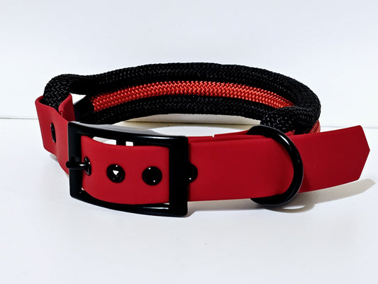 Tau Premium Halsband TRIO - Biothane Verschluss  Stück | 10mm / 25 mm | schwarz / schwarz / rot
