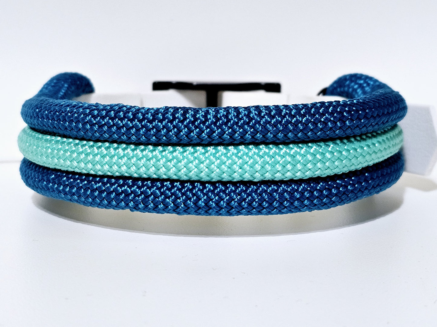 Tau Premium Halsband TRIO - Biothane Verschluss Stück | 10mm / 25 mm | schwarz / blau / hellblau