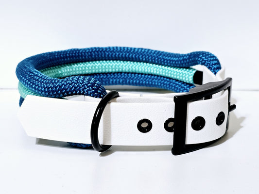 Tau Premium Halsband TRIO - Biothane Verschluss  Stück | 10mm / 25 mm | schwarz / blau / hellblau