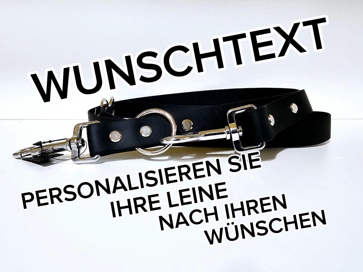 Doppelleine 2m schwarz mit WUNSCHTEXT