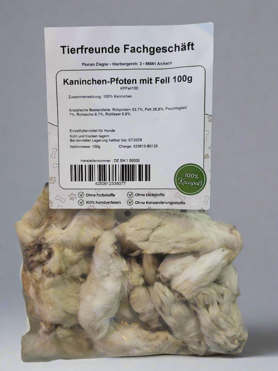 Kaninchen Pfoten mit Fell 100 Gramm