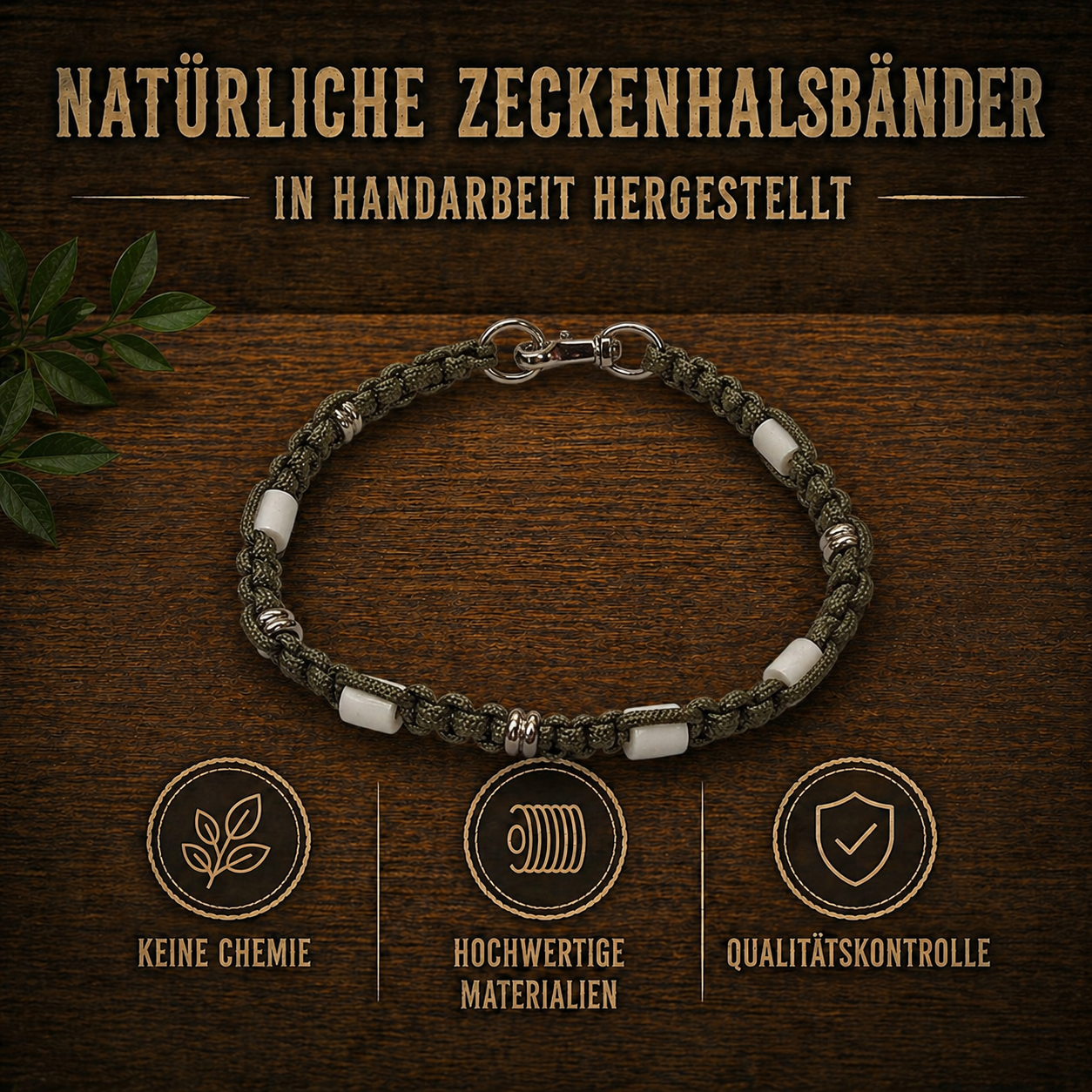 ANTI-ZECKENHALSBAND – Natürlicher Schutz ohne Chemie! grün / silber / gerillt