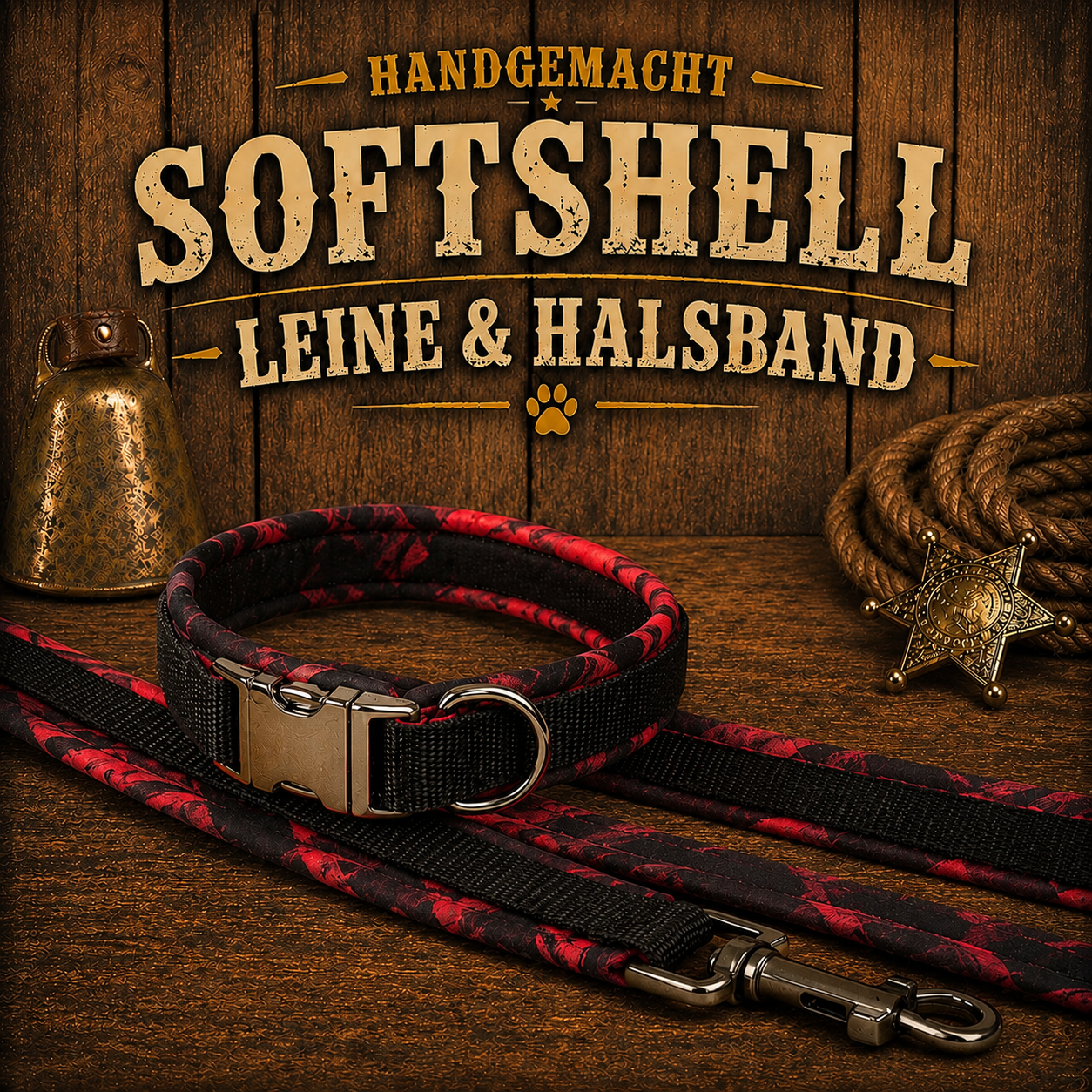 Halsband & Leine in Nylon & Softshell Fire