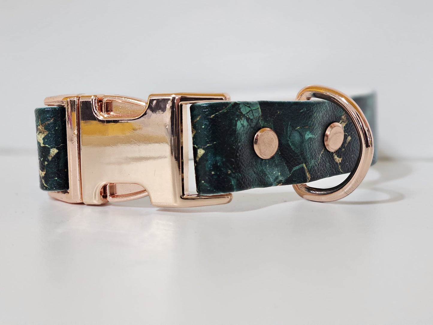 Halsband 25mm breit UV-Druck| marmor green / rose gold