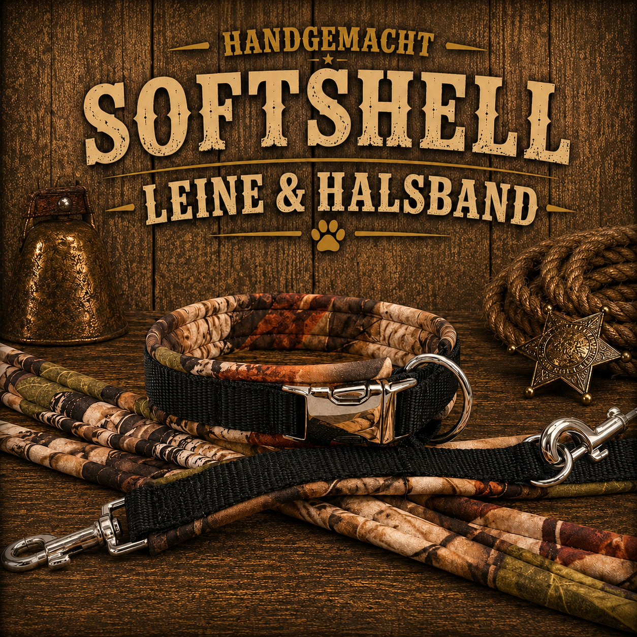 Halsband & Leine in Nylon & Softshell Forest