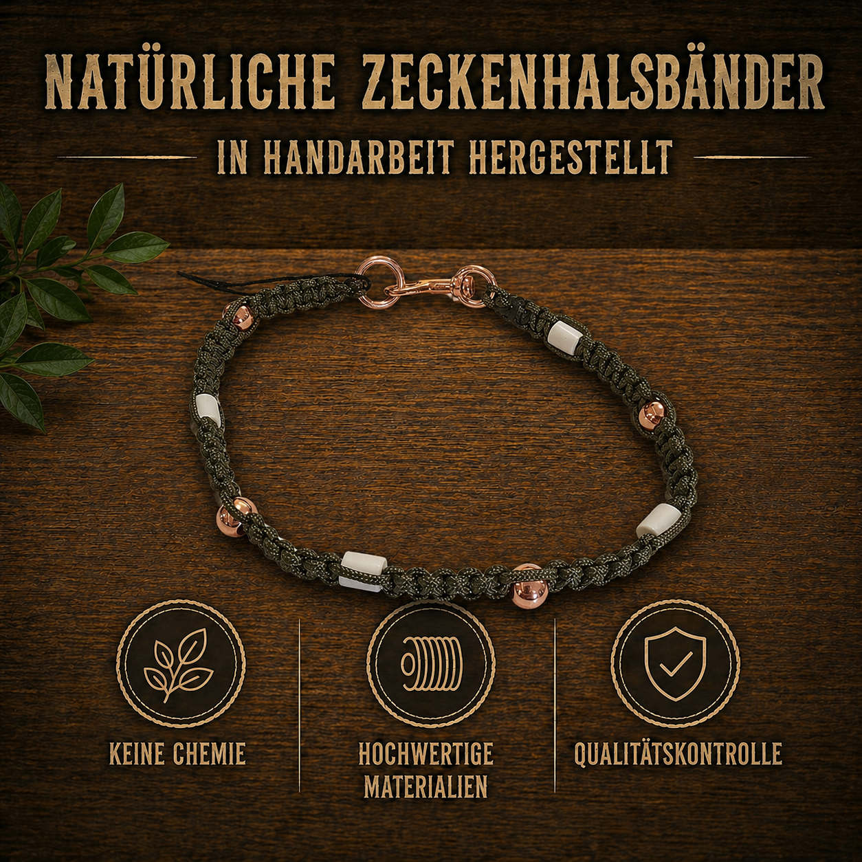 ANTI-ZECKENHALSBAND – Natürlicher Schutz ohne Chemie! grün / gold / kugel