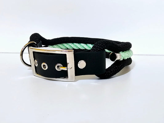 Tau Premium Halsband TRIO - Biothane Verschluss  Stück | 10mm / 25 mm | schwarz / mint / silber