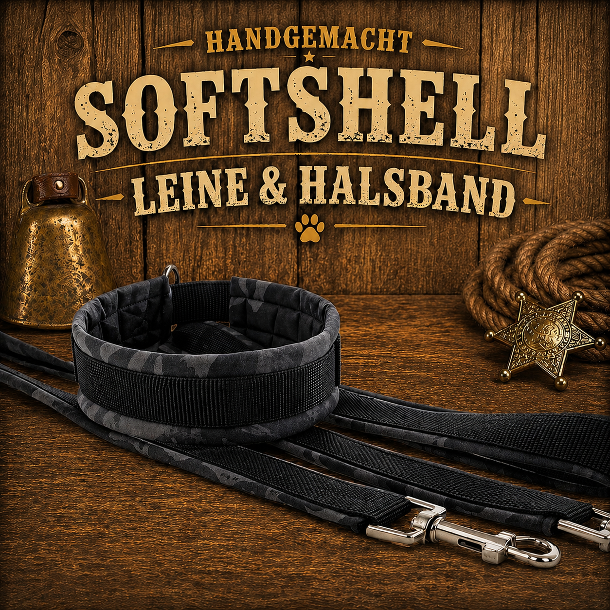 Halsband & Leine in Nylon & Softshell Camouflage black