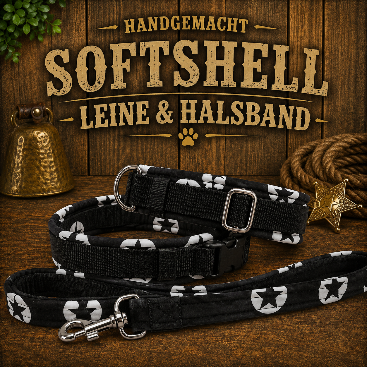 Halsband & Leine in Nylon & Softshell Star