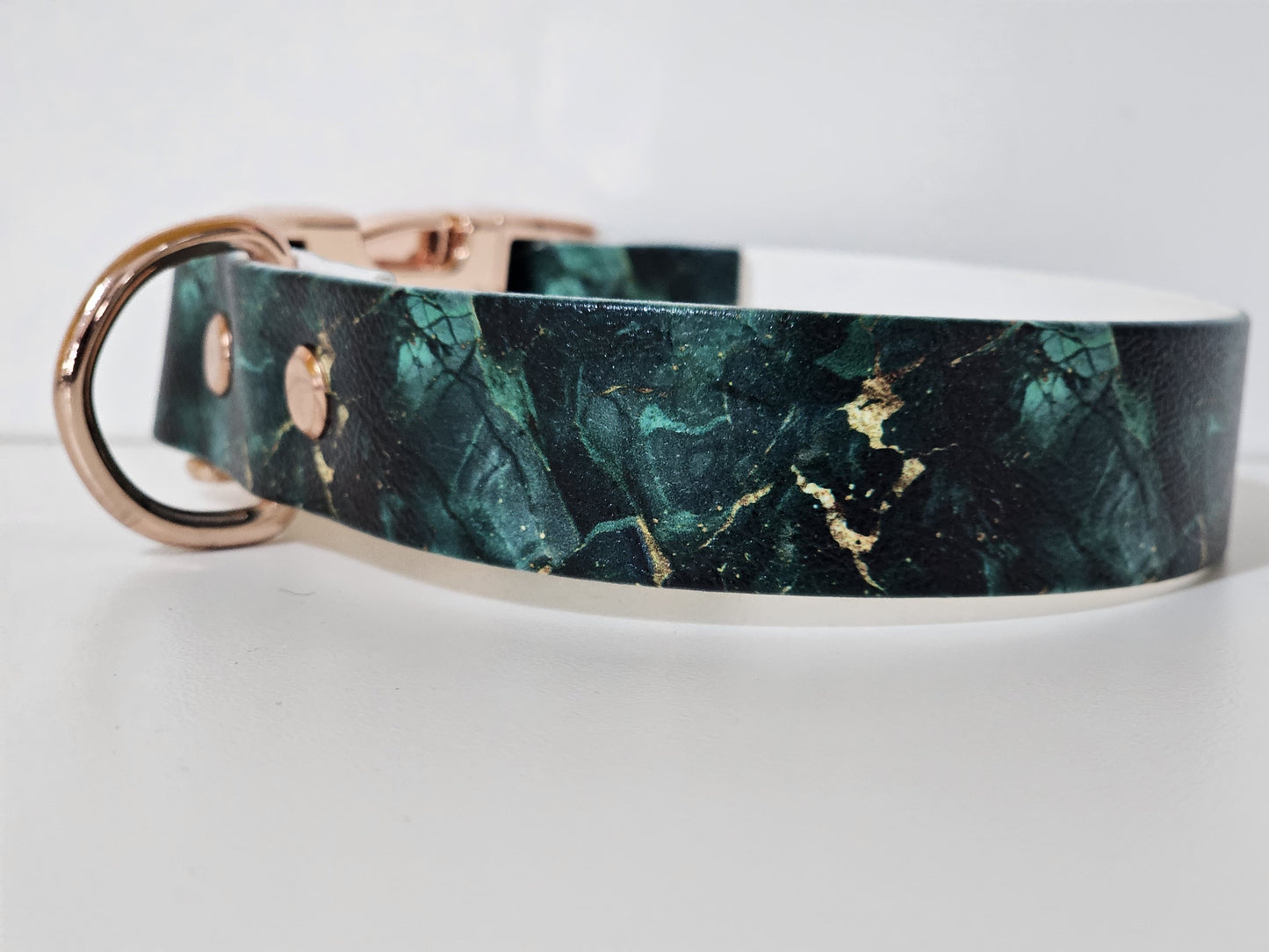 Halsband 25mm breit UV-Druck| marmor green / rose gold