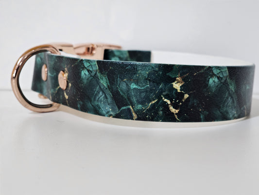 Halsband 25mm breit UV-Druck| marmor green / rose gold