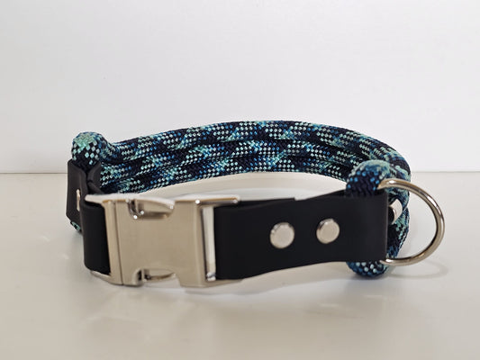 Tau Premium Halsband TRIO - Biothane Verschluss  Stück | 10mm / 25 mm | schwarz / snake / silber