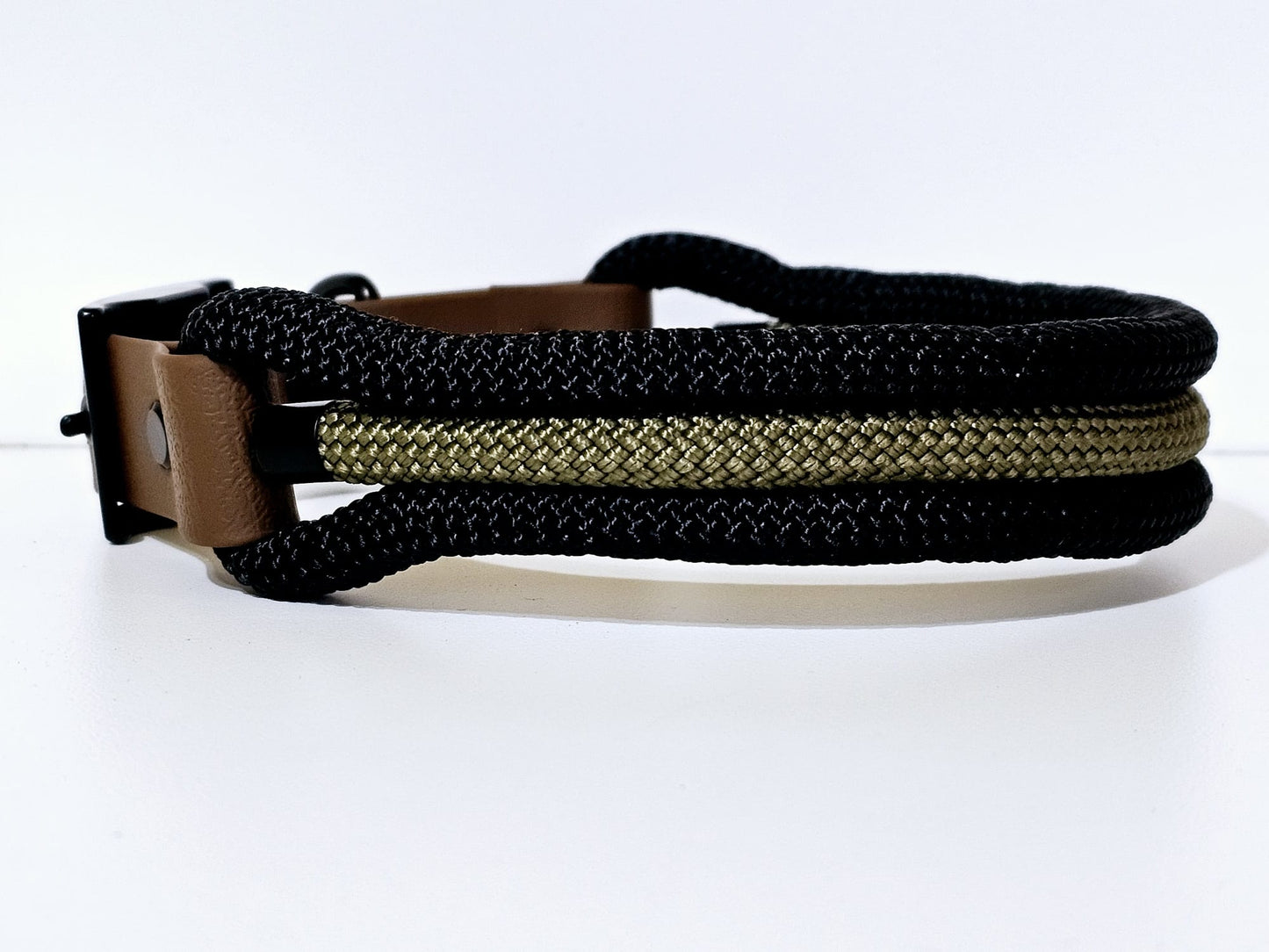 Tau Premium Halsband TRIO - Biothane Verschluss  Stück | 10mm / 25 mm | schwarz / grün / braun