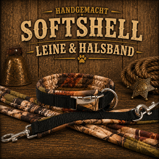 Halsband & Leine in Nylon & Softshell Forest