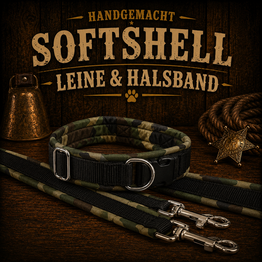 Halsband & Leine in Nylon & Softshell Camouflage green
