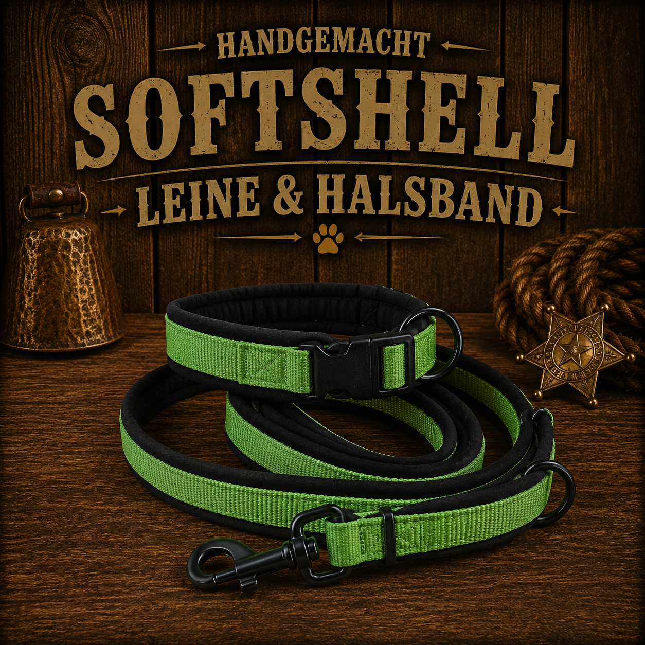 Halsband & Leine in Nylon & Softshell GRÜN