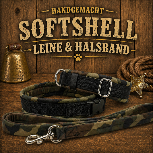 Halsband & Leine in Nylon & Softshell Camouflage green