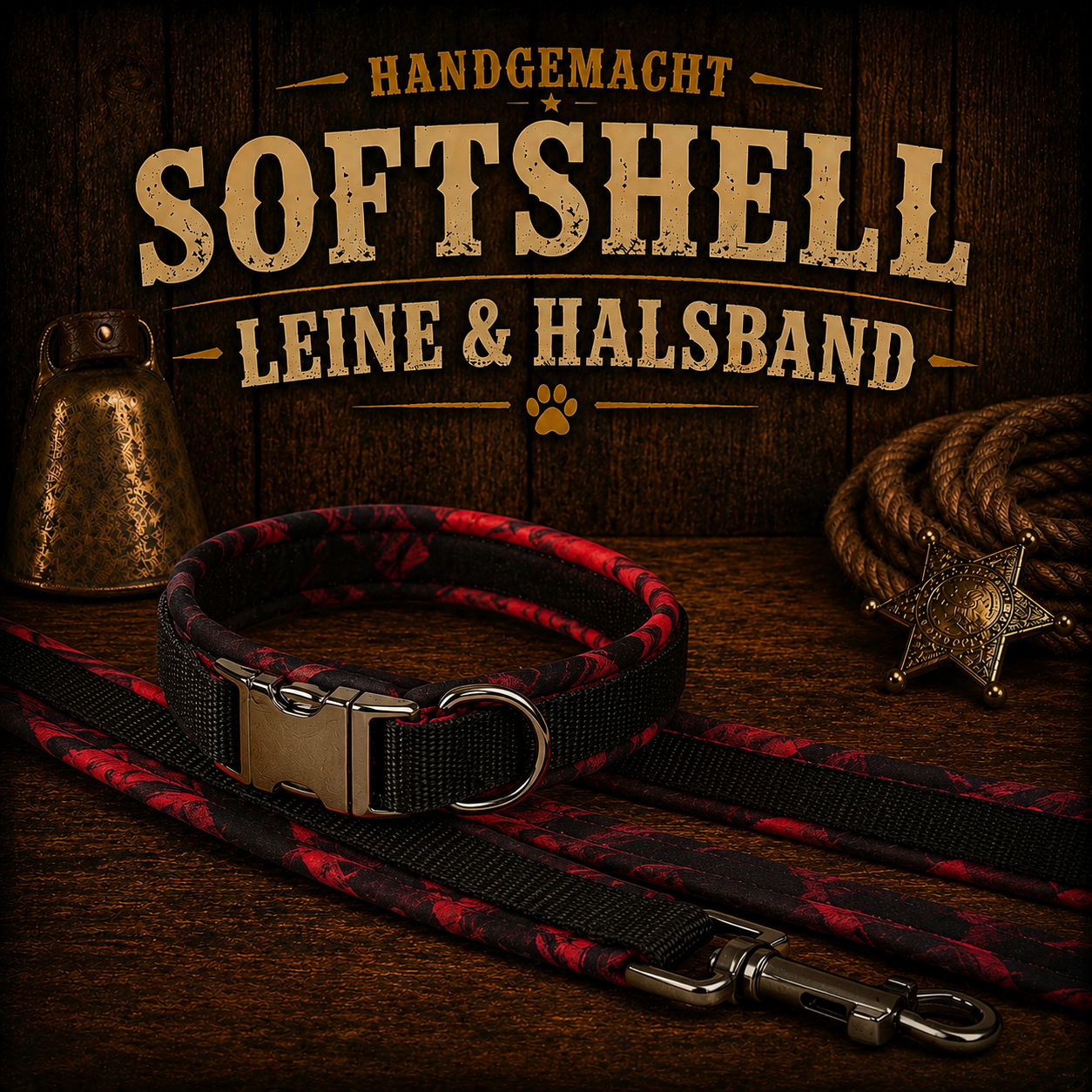 Halsband & Leine in Nylon & Softshell Fire